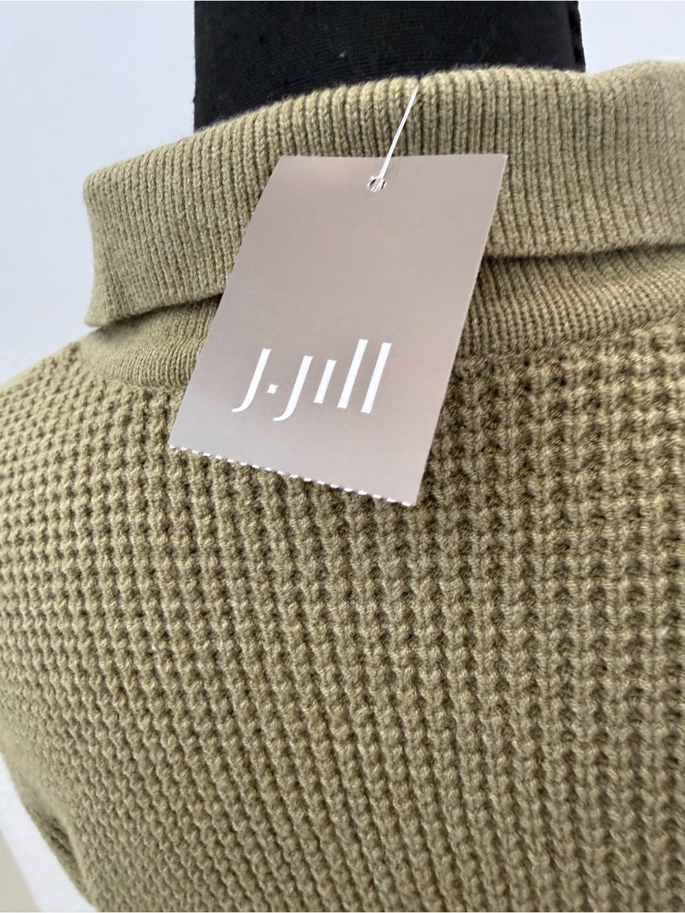 J. Jill Olive Green Waffle-Knit V-Neck Polo Sweater - Picture 6 of 8